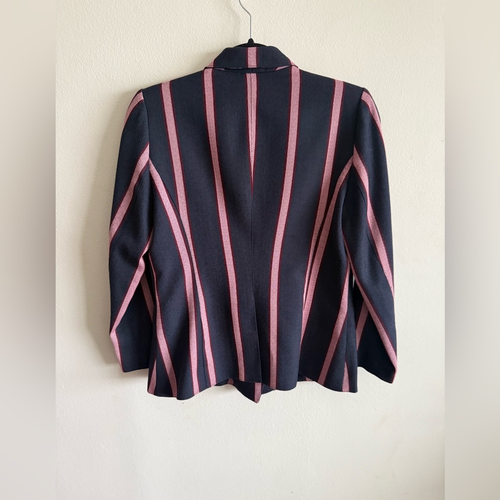 Smythe Double Breasted Striped Blazer Gold Accented Buttons Quarter Sleeve Sz 8 - Picture 4 of 16